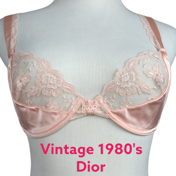 Dior Other - Vintage 1980s Christian Dior Peach Satin floral lace embroidered Demi bra 34A